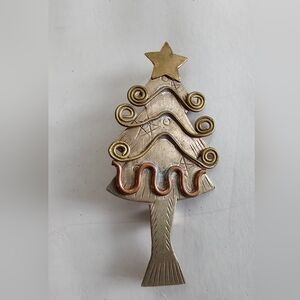 vintage Christmas tree brooch/pendant mixed metals, sterling Silver, Copper,